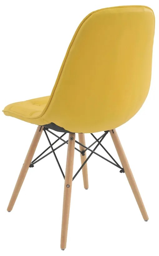 Cadeira para Sala de Jantar Eiffel Eames Botonê Amarelo Base Madeira - D'Rossi