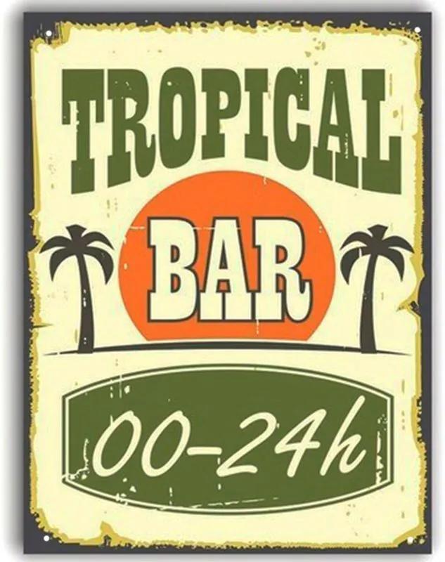 Placa Decorativa de Metal Tropical Bar 30 x 20 cm