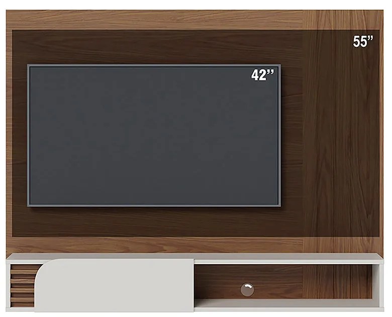 Painel TV 55 Pol 160cm Bancada Suspensa Ripado Hanno C04 - D'Rossi - Amendoa e Off White Matte