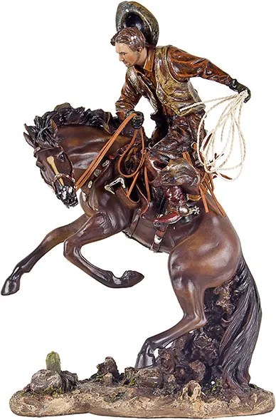Estátua Cowboy Domando Cavalo