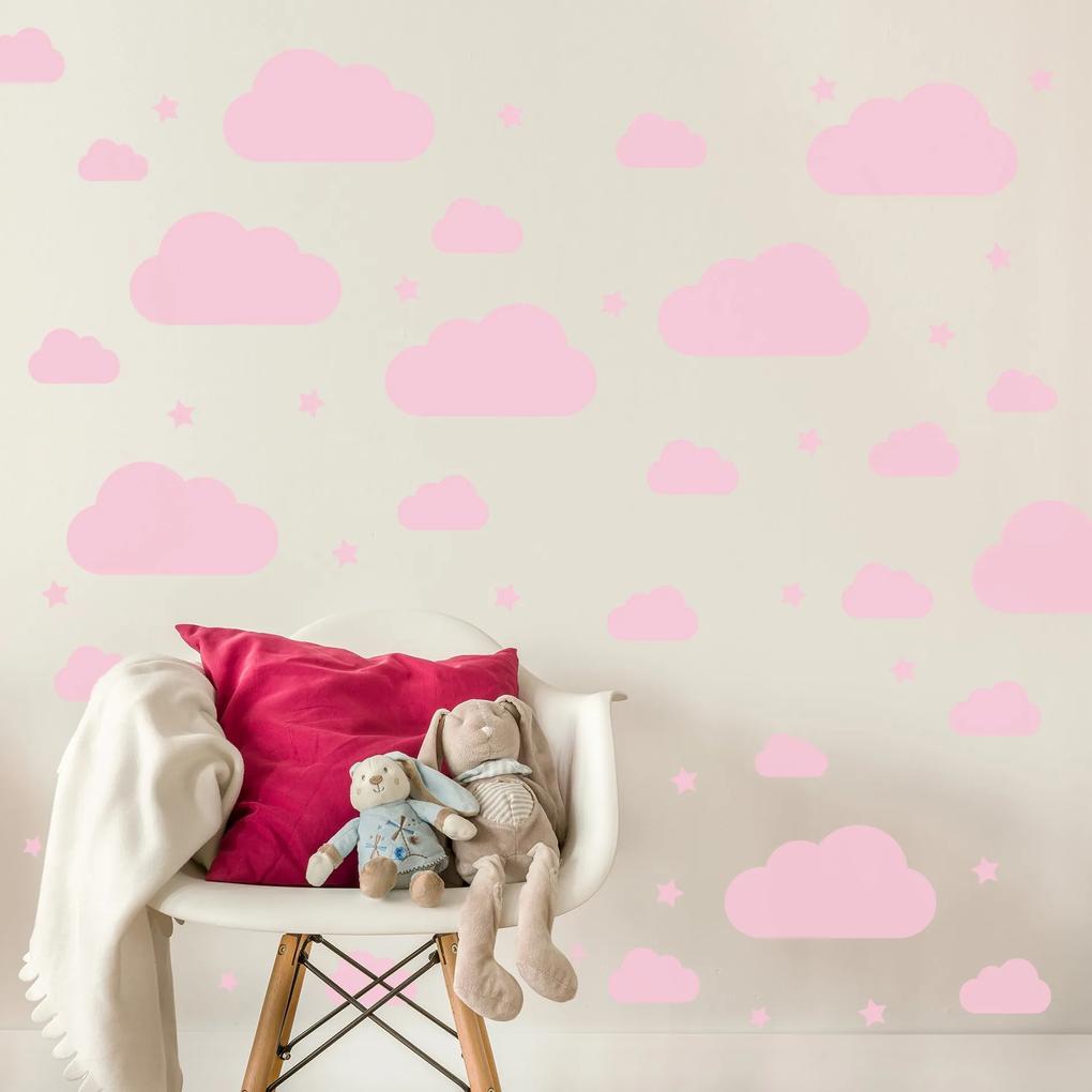 Adesivo de Parede Nuvens Rosas 64un para Quarto Infantil