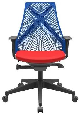 Cadeira Office Bix Tela Azul Assento Aero Vermelho Autocompensador Base Piramidal 95cm - 64034 Sun House