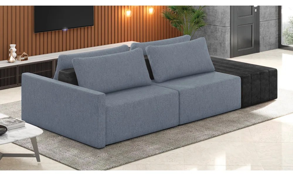 Sofá Ilha 2 Lugares Living 232cm Modulado para Sala Lary Linho Azul/PU Pto K01 - D'Rossi