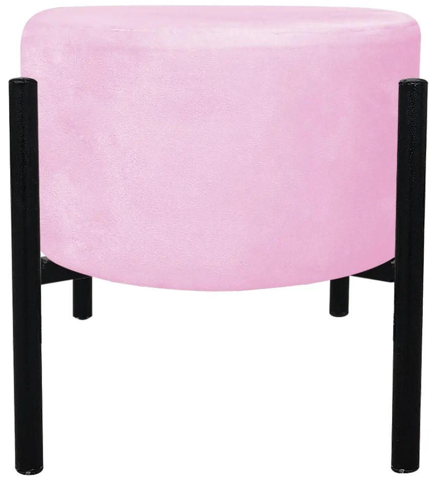 Puff Banqueta Decorativo Industrial Preto Kit 2 Iron Suede D03 - D'Rossi - Rosa Bebê