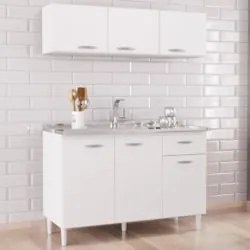 Armário de Cozinha CP01 Com Pia Inox Classic P11 Branco - Mpozenato