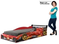 Cama Infantil Carro 100%MDF com Faróis LED Racing Car P13 Vermelho - M