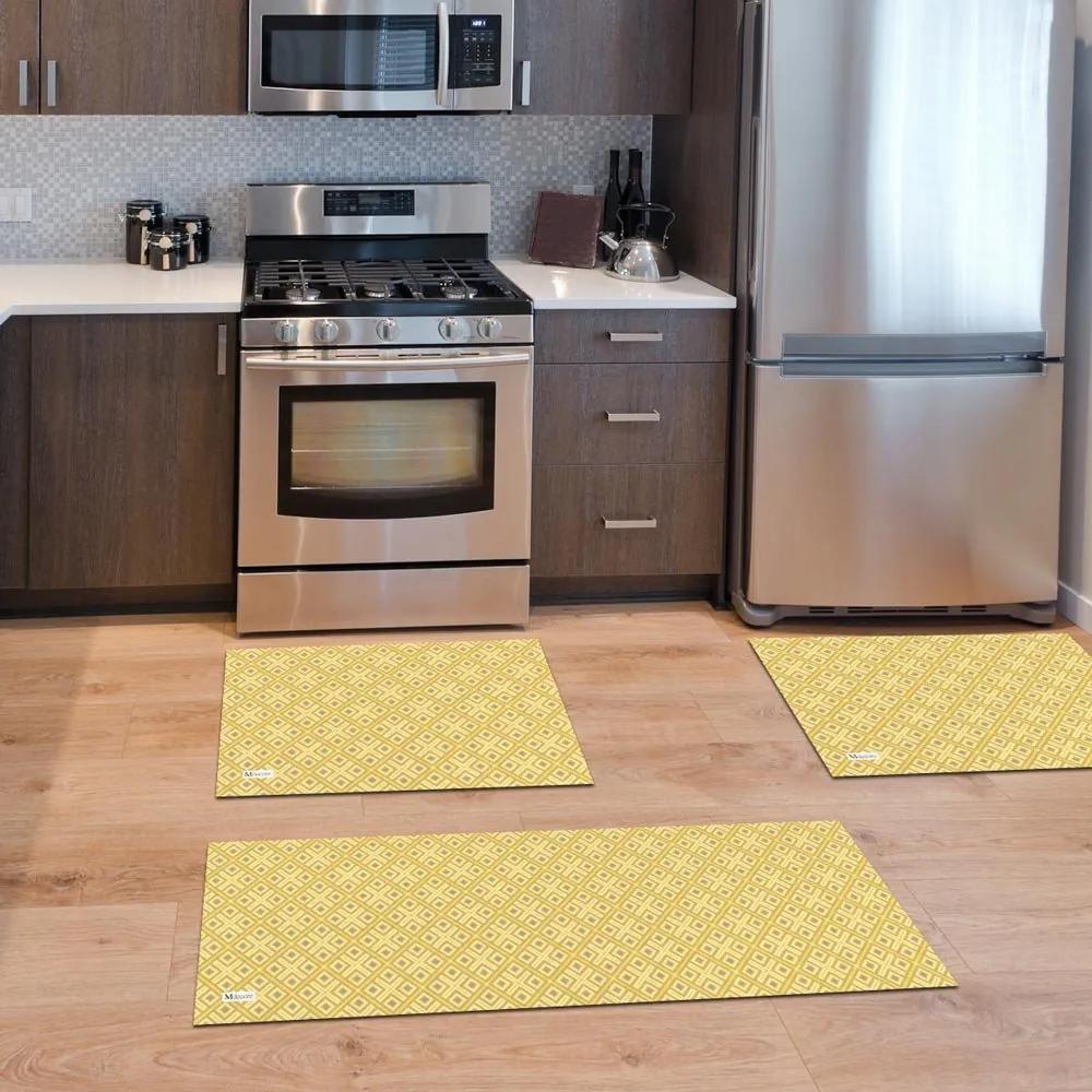 Kit com 3 Tapetes de Cozinha Mdecore Abstrato Amarelo Único