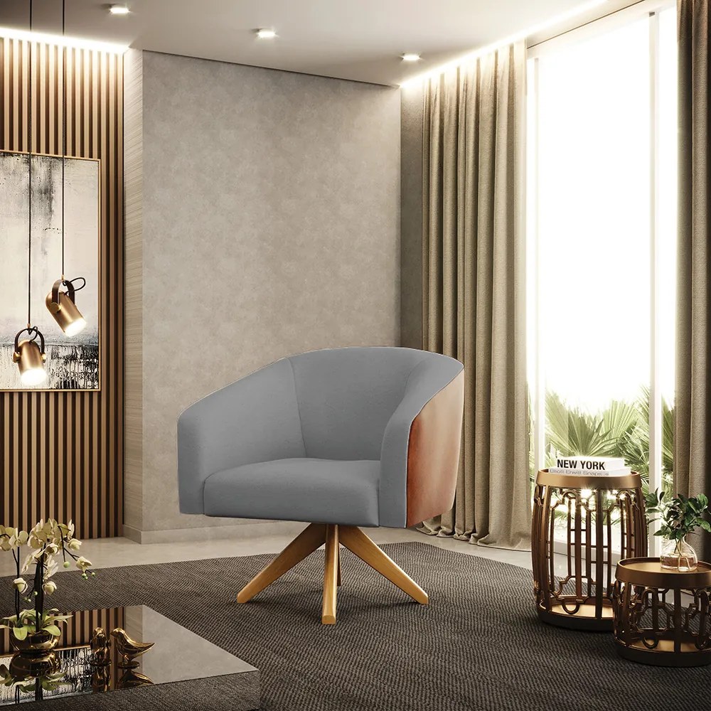 Poltrona Decorativa Giratória MA30 Stella Nozes/Linho D03 - D'Rossi - Cinza A26