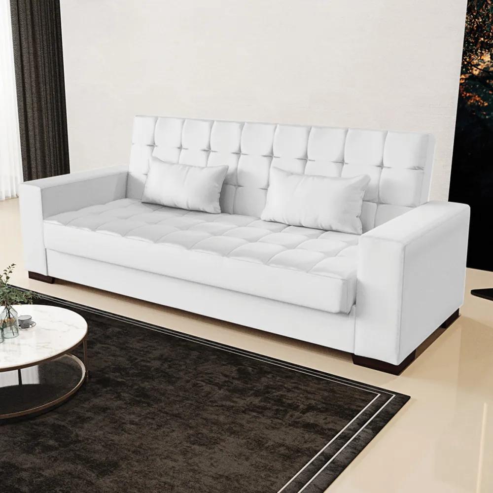 Sofá Cama Decorativo 210cm Beesley Pu Branco Fosco G19 - Gran Belo