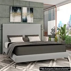 Cama King Base Box 193x203cm Pés de Ferro Cold P02 Veludo Cinza - Mpoz