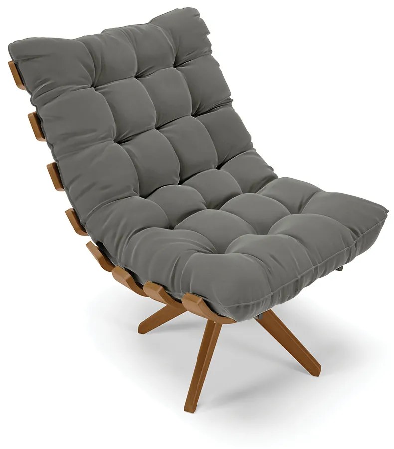 Poltrona Giratória Costela Suede Base de Madeira MA30 M11 - D'Rossi - Grafite