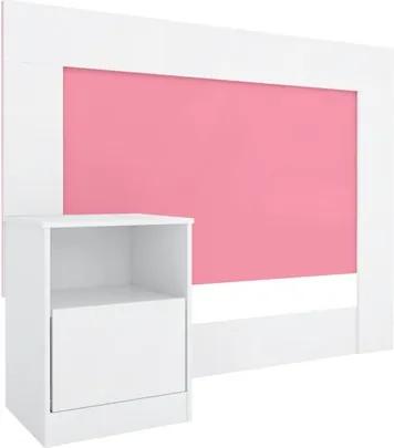 Cabeceira Solteiro para Box 88 cm com 01 Criado London Branco/Rosa - Demóbile