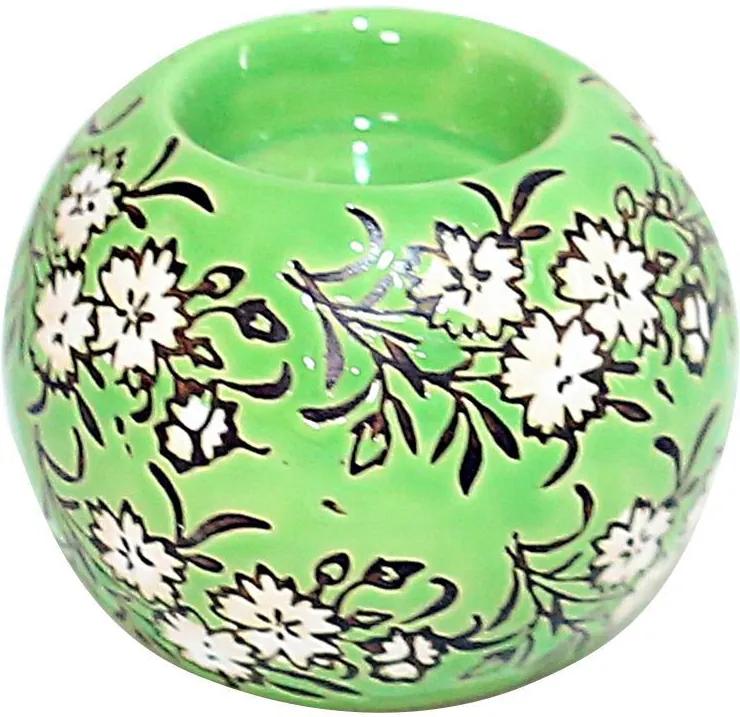 Castiçal Decorativo em Porcelana Redondo Verde Florido