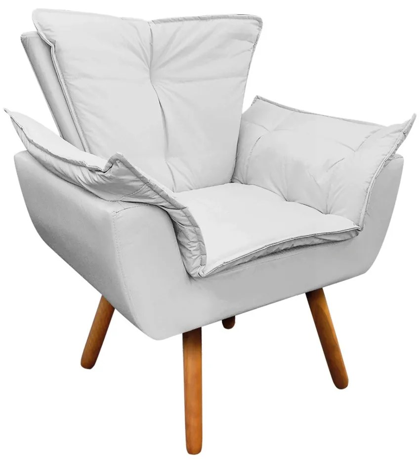 Poltrona Sala de Estar Pé Palito de Madeira Kit 2 Opala Corino D03 - D'Rossi - Branco