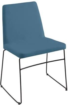 Cadeira Estofada Paris com Pés Aço Preto - Linho Azul Jeans