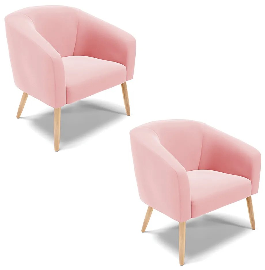 Poltrona Decorativa Pé Palito Natural Kit 2 Stella Suede Rosa Bebê D03 - D'Rossi