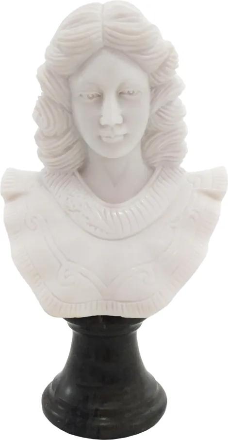 Busto Dama em Mármore Branco com Base Preta - 29x17x11cm