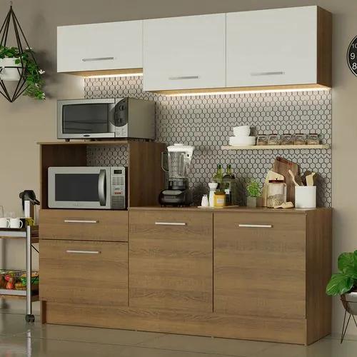 Cozinha Compacta Madesa Onix 180001 com Armário e Balcão Rustic/Branco Cor:Rustic/Branco