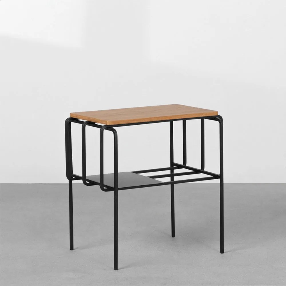 Mesa Lateral Aro Retangular Grafite e Freijó 50x32x50cm