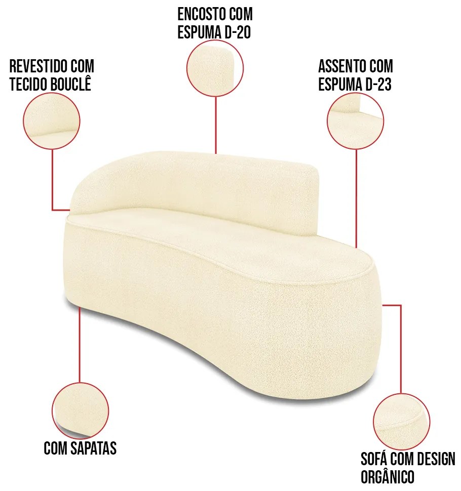 Sofá 2 Lugares Orgânico 140cm Morgan e 2 Poltronas Lua Bouclê Bege D03 - D'Rossi