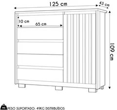 Cômoda Sapateira 1 Porta 5 Gavetas 125cm Duetto Jatobá/Fendi - Albatro