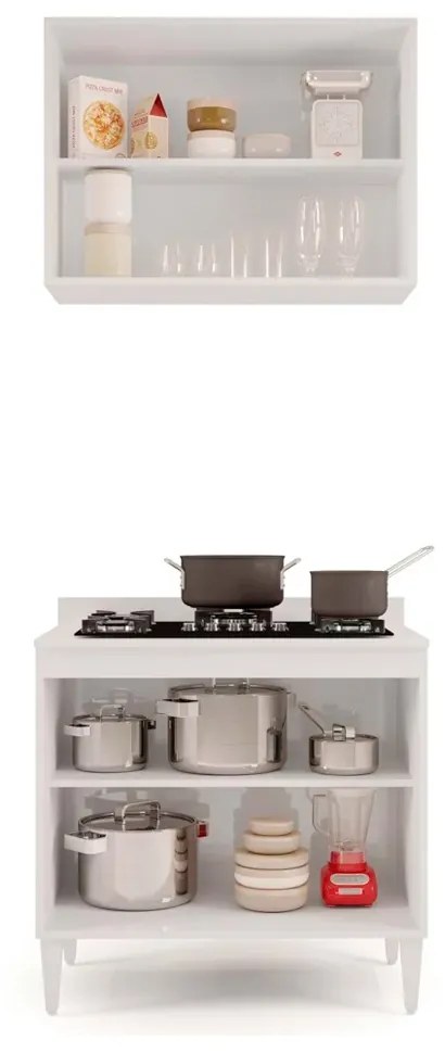 Kit Armário Aéreo e Balcão para Cooktop de Cozinha 02 Portas Diana 80 cm - D'Rossi - Branco