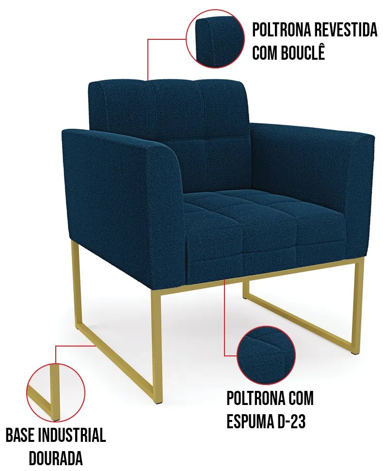 Poltrona Sala de Estar Industrial Dourado Elisa Bouclê Azul D03 - D'Rossi