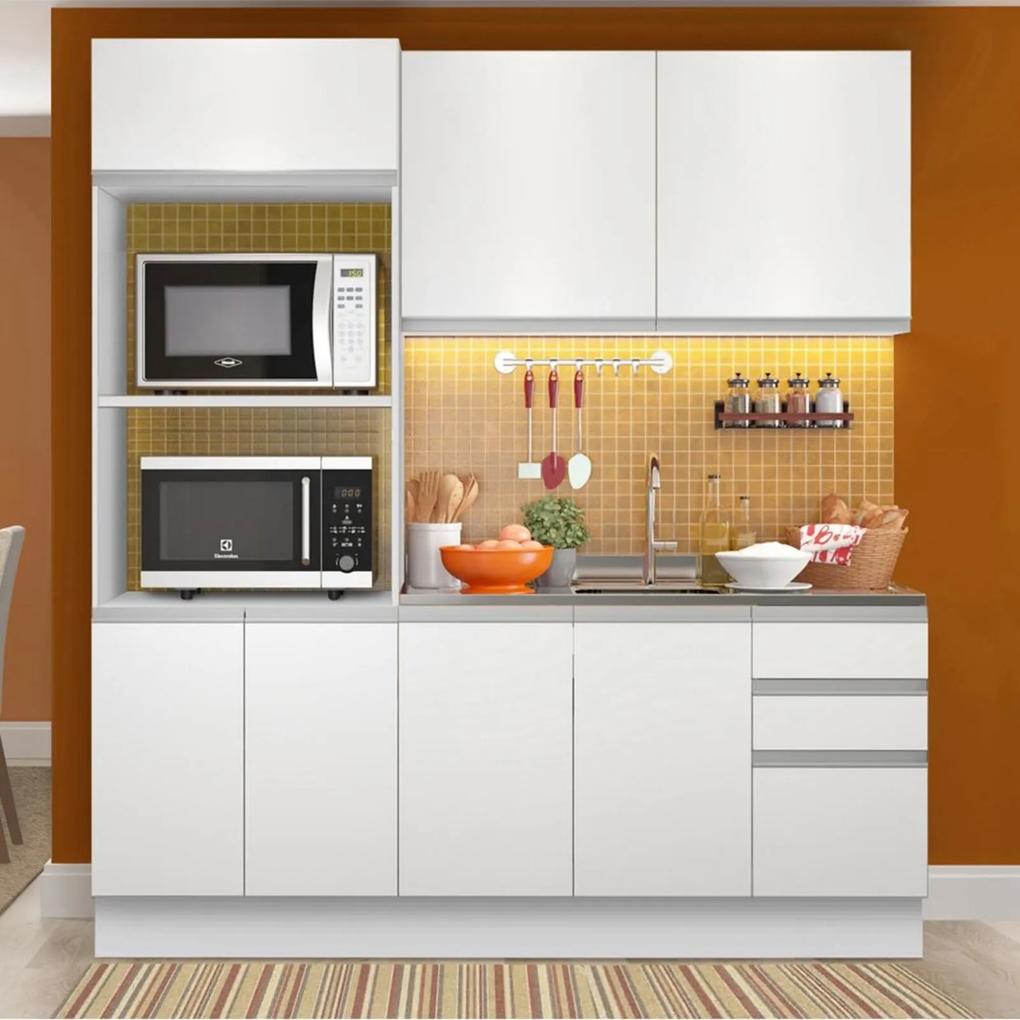 Cozinha Compacta Madesa 100% MDF Acordes Glamy 8 Portas Branco Brilho Branco