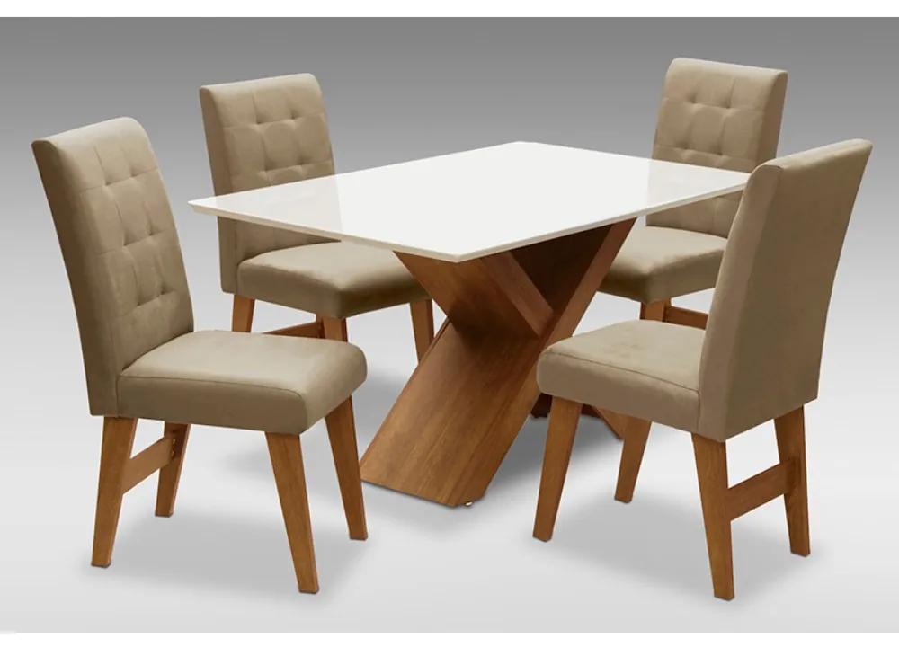 Conjunto Mesa de Jantar com 04 Cadeiras Agata 135cm Cedro/Branco Off/Mascavo - ADJ DECOR