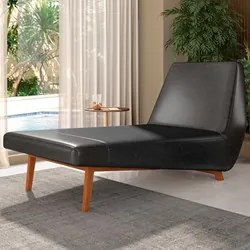 Chaise Longue Divã 155cm Pés Madeira Liz D06 Sintético Preto - Mpozena