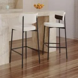 Banqueta Alta Bar Estofada Kit 4 Ella M25 Linho Palha/Marrom - Mpozena