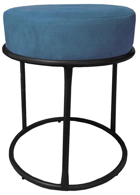 Puff Redondo Decorativo Luxe Base de Aço Preta Suede Azul - Sheep Estofados - Azul