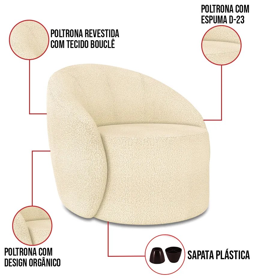 Poltrona Decorativa Orgânica Lua Bouclê Bege D03 - D'Rossi