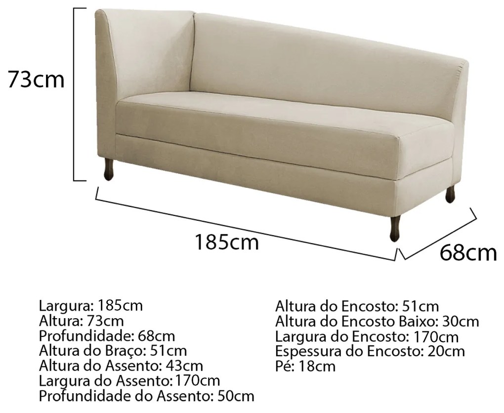 Kit Divã Recamier Heitor 185cm Lado Direito e 02 Poltronas Luiza Suede - ADJ Decor