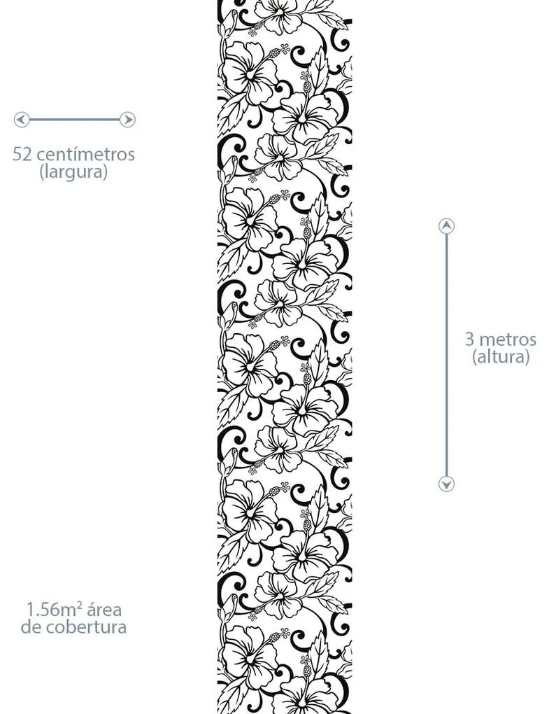 Papel de Parede Floral Traço Preto 0.52m x 3.00m