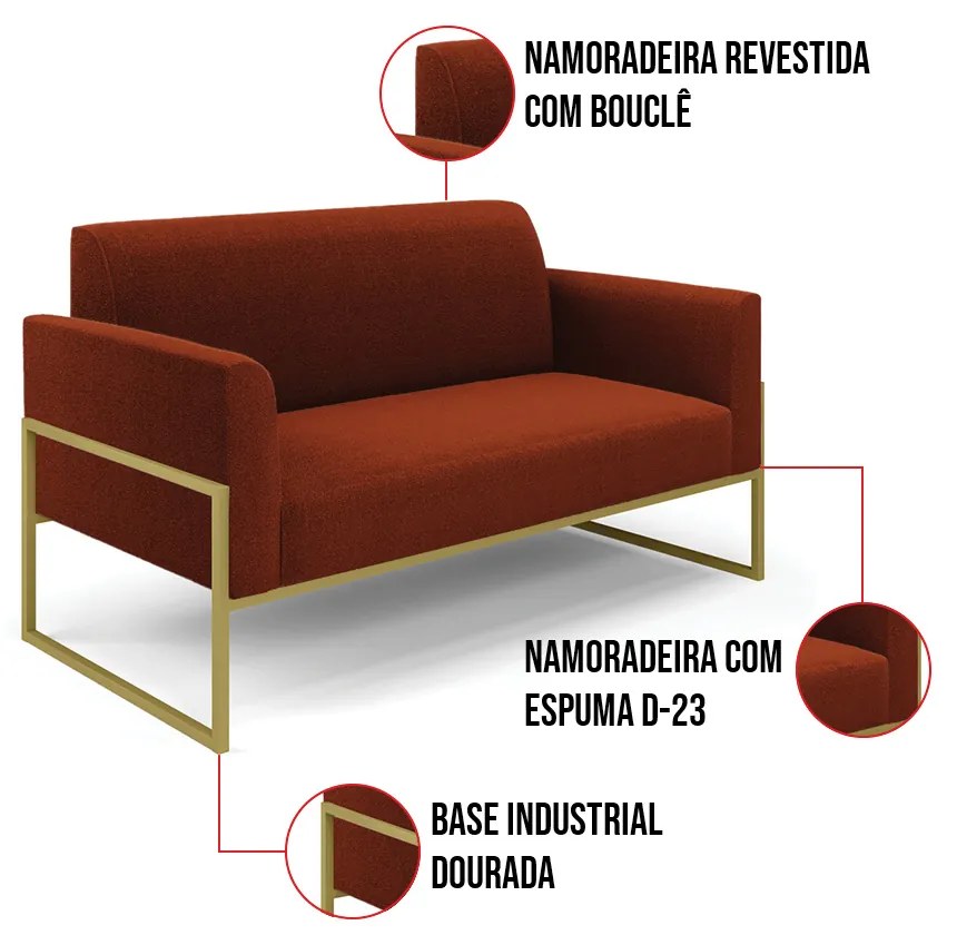 Namoradeira e 2 Poltronas Industrial Alta Dourado Marisa Bouclê D03 - D'Rossi - Terra