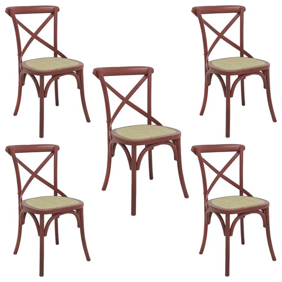 kit 5 Cadeiras Decorativas Sala De Jantar Cozinha Danna Rattan Natural Vermelha G56 - Gran Belo