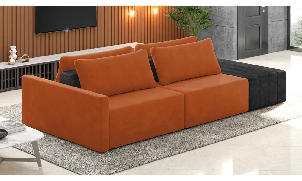 Sofá Ilha 2 Lugares Living 232cm Modulado Sala Lary Veludo Terracota/PU Pto K01 - D'Rossi