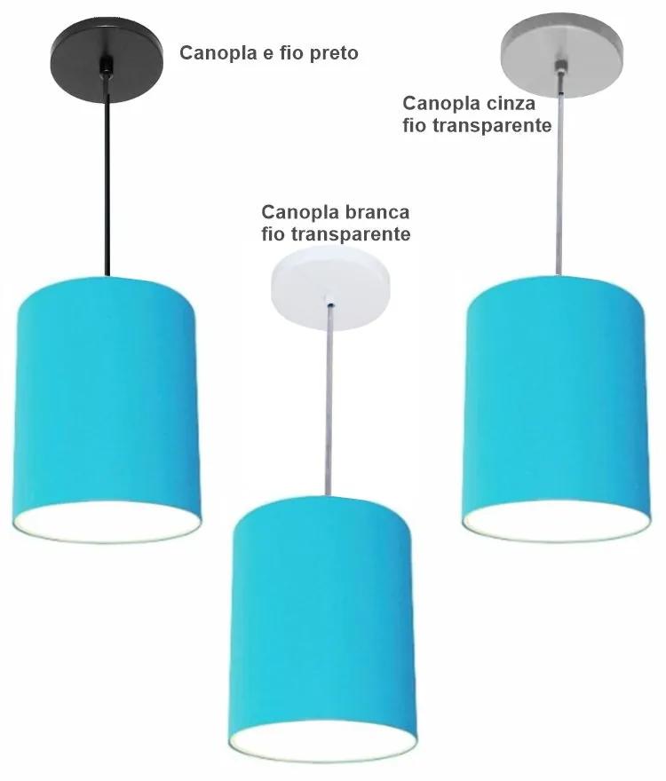 Luminária Pendente Vivare Free Lux Md-4104 Cúpula em Tecido - Azul-Turquesa - Canopla branca e fio transparente