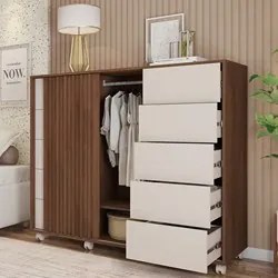 Cômoda Sapateira Com Rodízios Pegasus Havana/Off White - Caemmun