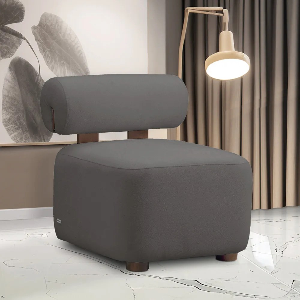 Poltrona Decorativa para Sala Kit 2 Helora Bouclê Cinza Escuro E03 - D'Rossi