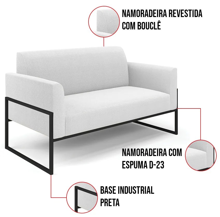 Namoradeira e 2 Poltronas Industrial Alta Preto Marisa Bouclê Off White D03 - D'Rossi