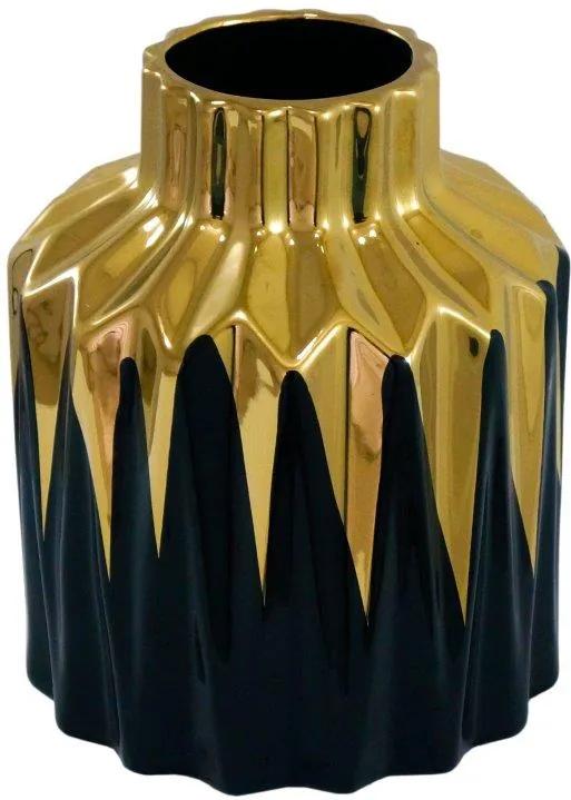 Vaso Decorativo Preto Com Detalhes em Dourado - 24x20x20cm
