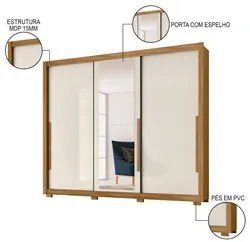 Guarda Roupa Casal 3 Portas de Correr e Espelho 270cm Monet M07 Freijó