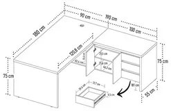 Mesa para Escritório em L 180x190cm Tamburato Corp A06 Nogal/Preto - M