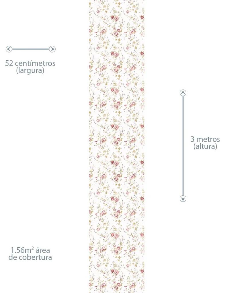 Papel de Parede Floral linho sutil rosa e marrom 0.52m x 3.00m