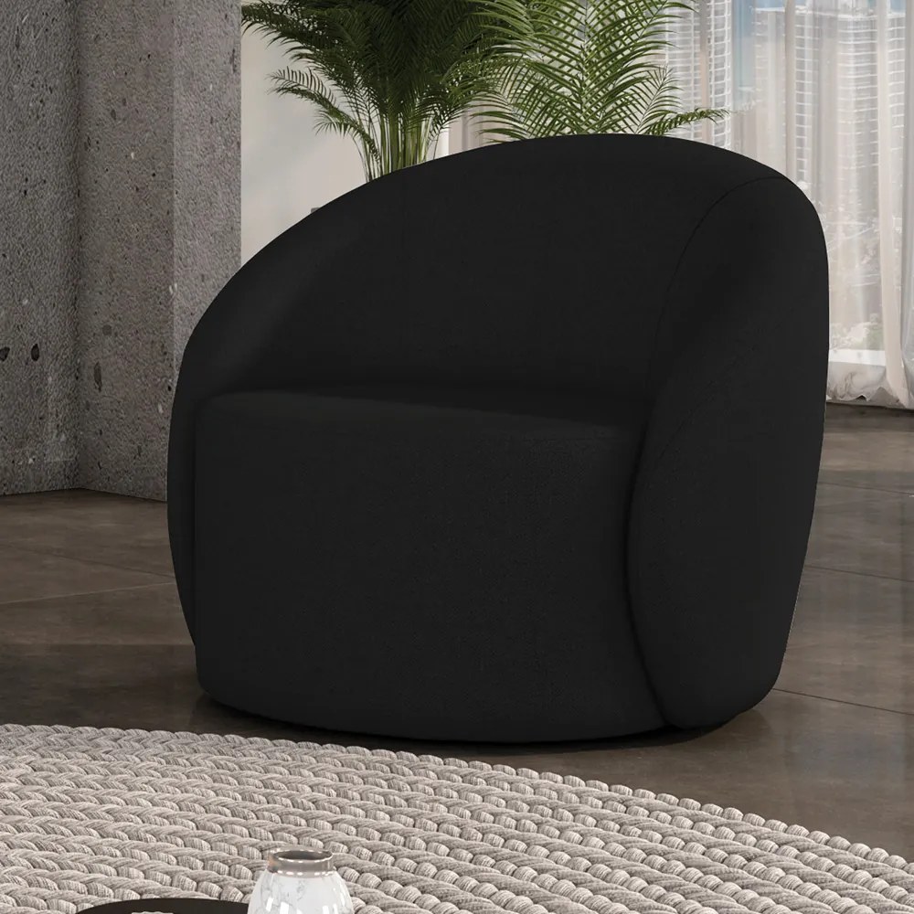 Poltrona Decorativa Orgânica Lua Linho D03 - D'Rossi - Preto