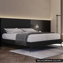 Cama Casal Queen com Cabeceira 165cm Pés Metálicos Elisa S05 Linho Pre