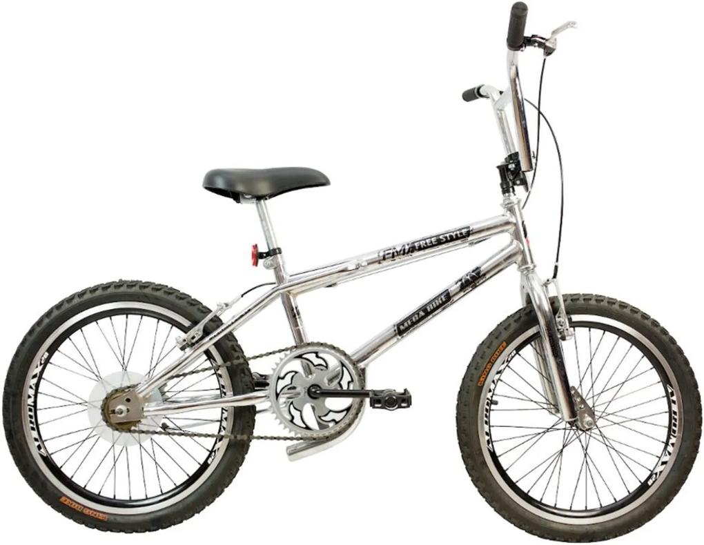 Bicicleta Infantil Aro 20 Aero Freios V-Break Quadro Aço FMX Gold Style Cromado Preto - Mega Bike
