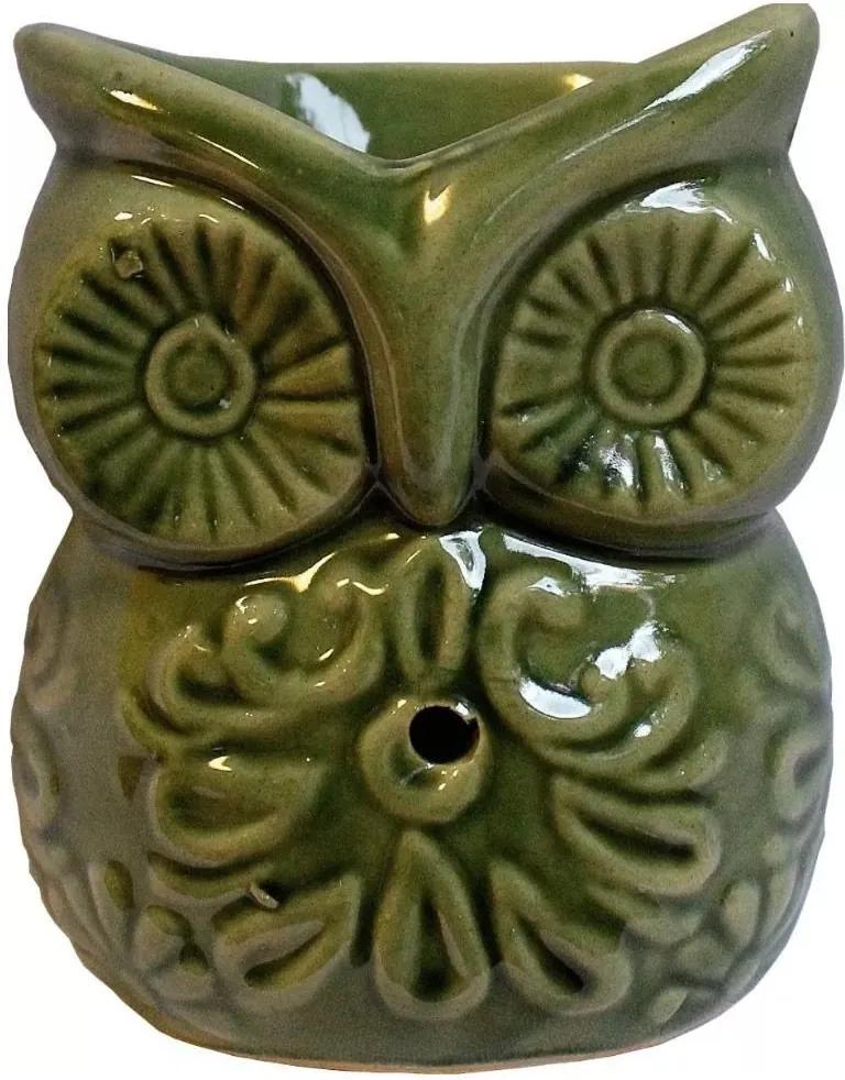 Difusor Aromático Rechaud Coruja Verde em Cerâmica
